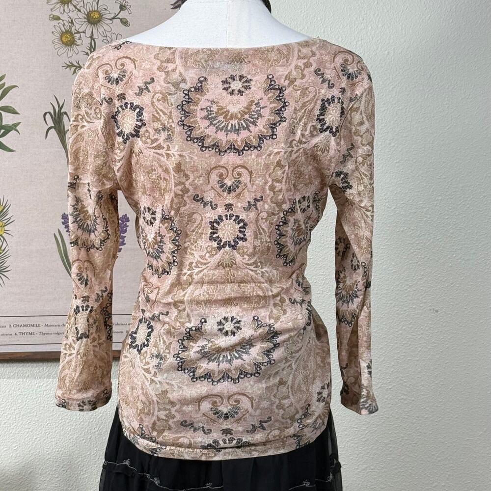 Y2k Pink Print Mesh Babydoll Top Whimsigoth Fairy Femme Dolly Gloomy Coquette M - Picture 3 of 6